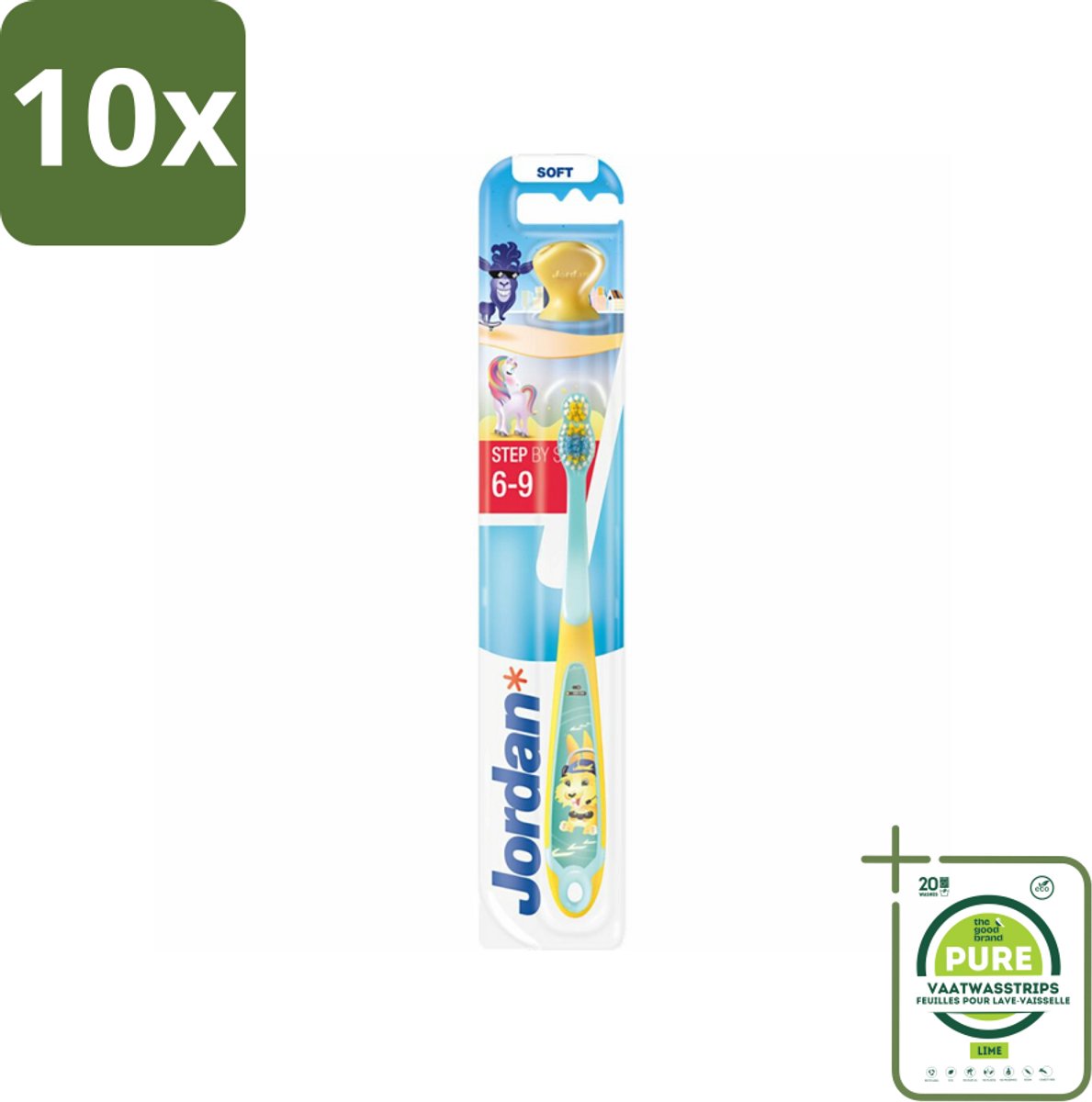 10 x Jordan Tandenborstel Step 3 (6-9 jaar) - Grootverpakking - Baby Tandenborstel - Kindertandenborstel - Tandenborstel 0-2 Jaar - Eerste Tandjes - Tandenpoetsen Baby