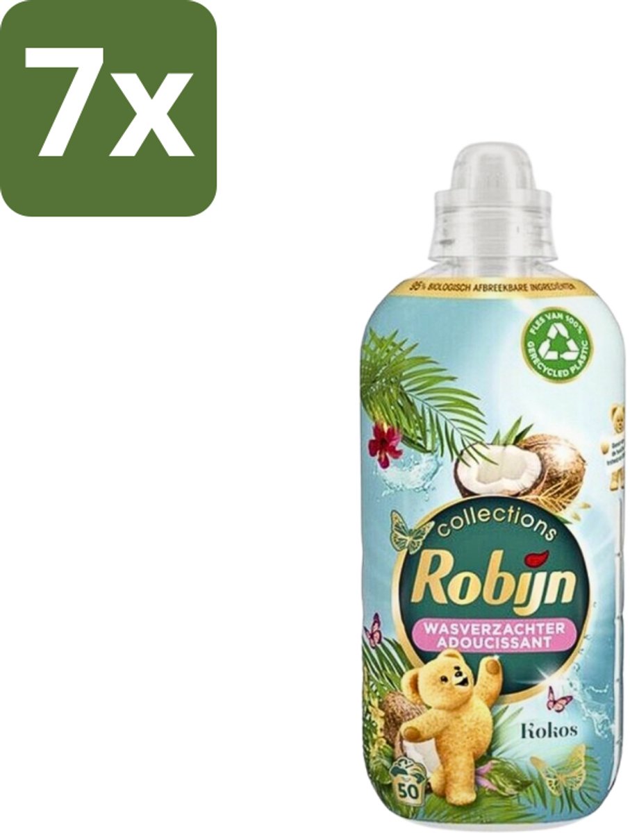 7 x Robijn Collections - Wasverzachter - Kokos - 1,25L - 50 Wasbeurten - Wasverzachter Kokos - Wasverzachter Voor Kleding - Kokos Geur Wasverzachter - Wasverzachter Voor Wasbeurten - Wasverzachter Met Luxe Geur