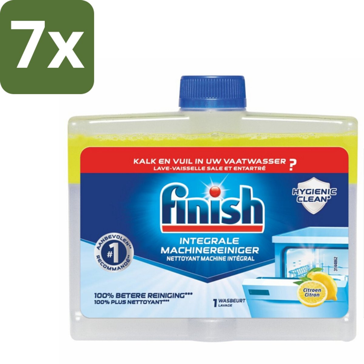 7 x Finish - Integrale Machinereiniger - Hygienic Clean - Anti-Kalk & Anti-Vuil - Citroen - 250ml - Vaatwasmachinereiniger - Vaatwasmachine Reinigen - Kalkverwijderen - Vetverwijderen - Vaatwasser Reinigen