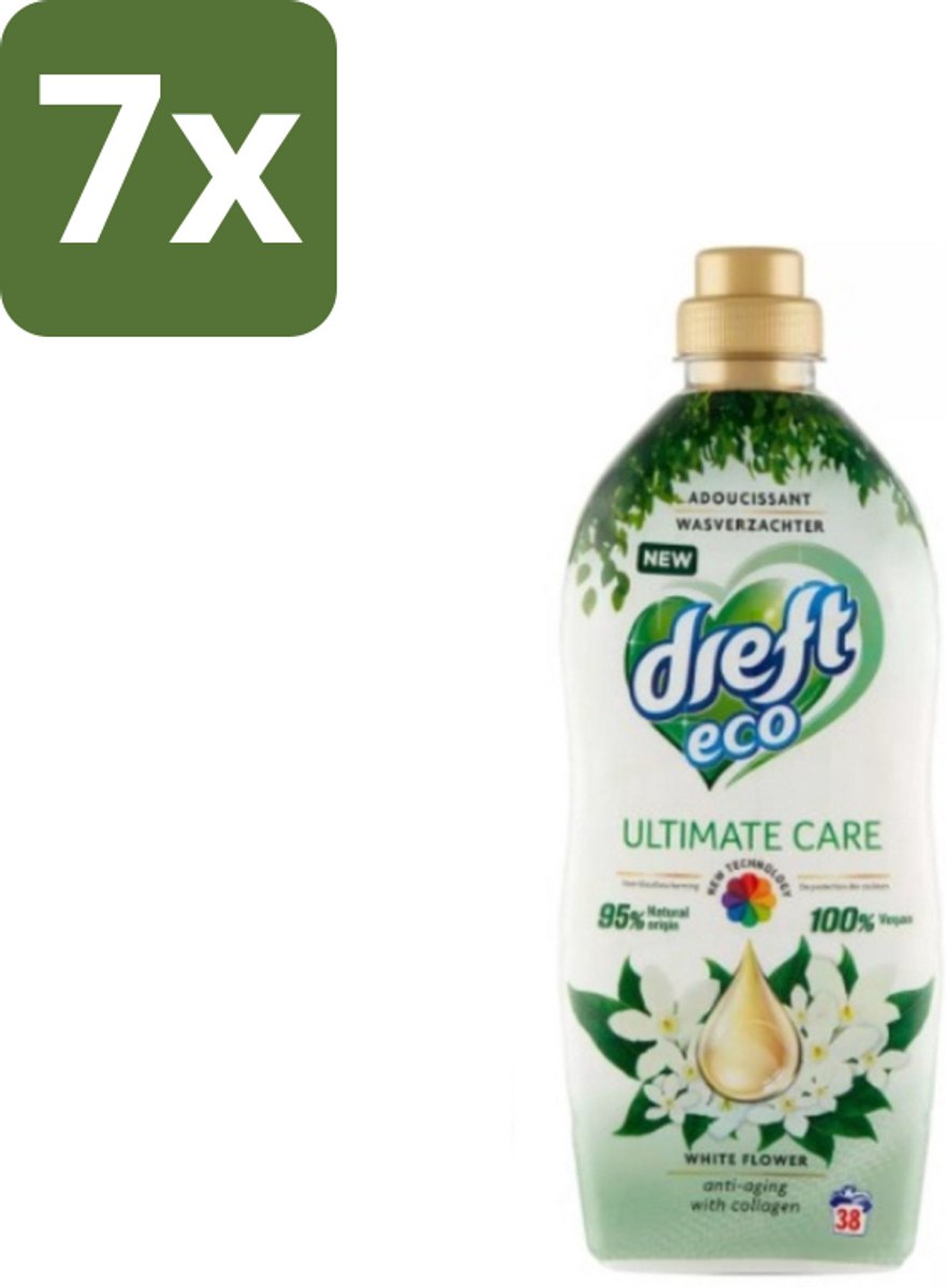7 x Dreft ECO - Wasverzachter - Gekleurde Was - Witte Bloem - Anti-Veroudering - 38 Wasbeurten - Wasverzachter - Anti-aging - Kleurbescherming - Collageen - Wasgoed Verzorgen