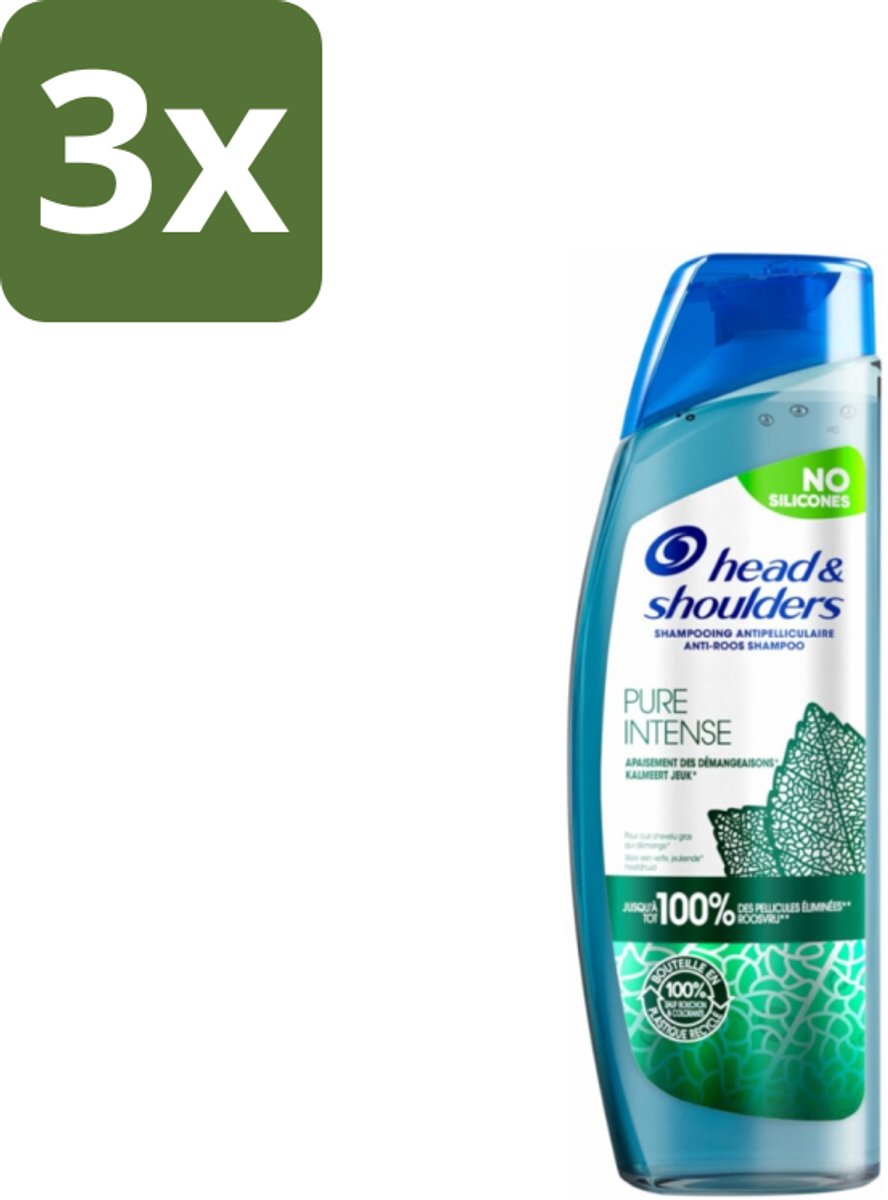 3 x Head & Shoulders - Anti-Roos Shampoo - Pure Intense - Kalmeert Jeuk - 250 ml - Roosvrij Haar - Jeuk Kalmeren - Roos Bestrijden - Menthol Shampoo - Melisse Extract