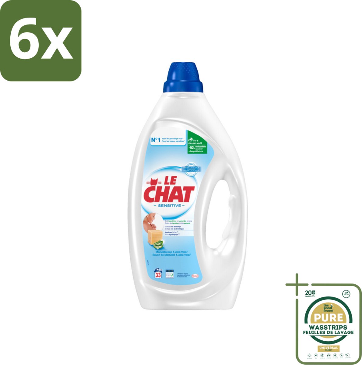 Le Chat – Vloeibaar Wasmiddel – Sensitive – 1,485 L - Voordeelverpakking - 6 stuks - Wasmiddel - Wasmiddel voor gevoelige huid