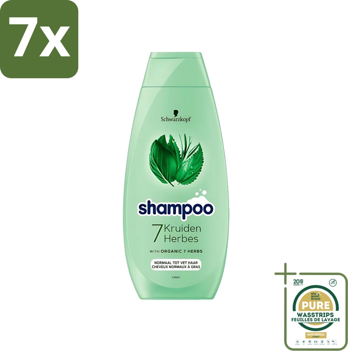 7 x Schwarzkopf - Shampoo - 7 Kruiden - Normaal tot Vet haar - 400 ml - Grootverpakking - Haarversterkend Shampoo - Kruidenextracten - Fris Haar - Natuurlijk Volume - Vegan Shampoo