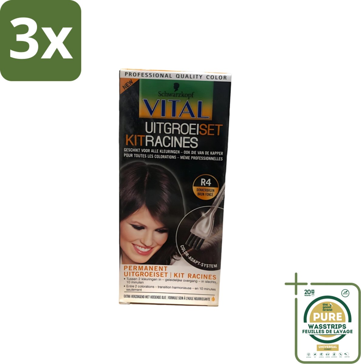 3 x Schwarzkopf Vital - Haarverf - Uitgroeiset - R4 Donkerbruin - 60 ml - Grootverpakking - Haarverf - Uitgroeiset - Haarkleur - Donkerbruin - Haarverfening
