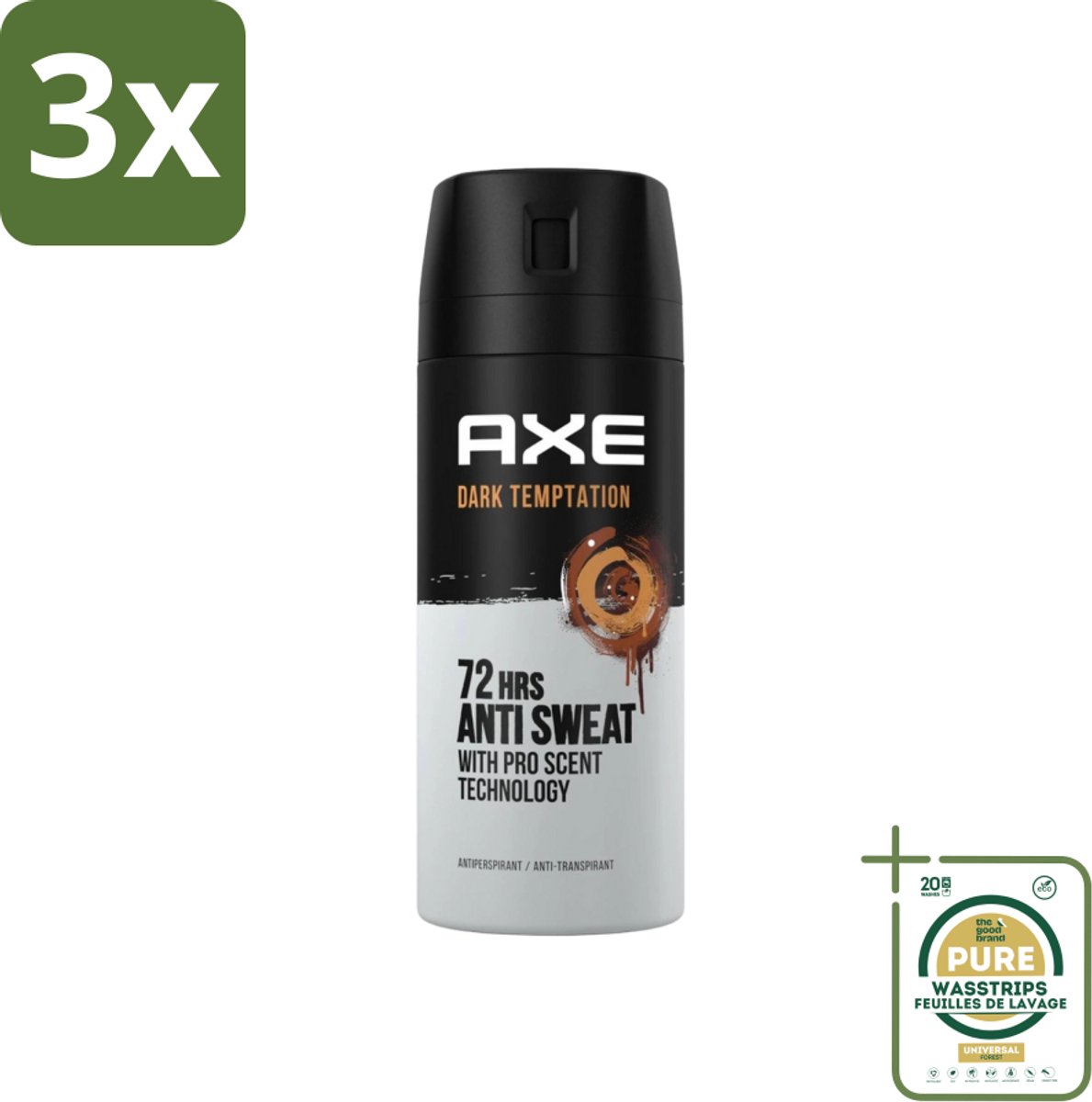3 x Axe - Deodorant Spray - 72hrs Anti Sweat - Dark Temptation - 150 ml - Grootverpakking - Anti-sweat Spray - 72 Uur Bescherming - Zweetvoorkomend - Geur Chocolade - Kruiden Geur