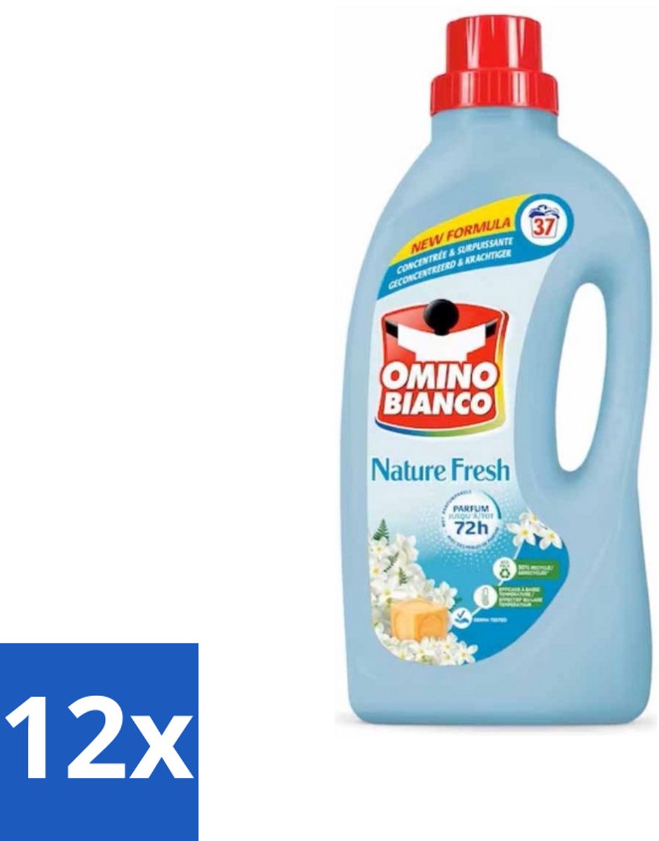 12 x Omino Bianco - Natuurlijk Fris - Wasmiddel - Gekleurde Was - 37 Wasbeurten - Wasmiddel - Vloeibaar Wasmiddel - Wasmiddel Voor Gekleurde Was - Natuurlijke Zeep - Hypoallergeen