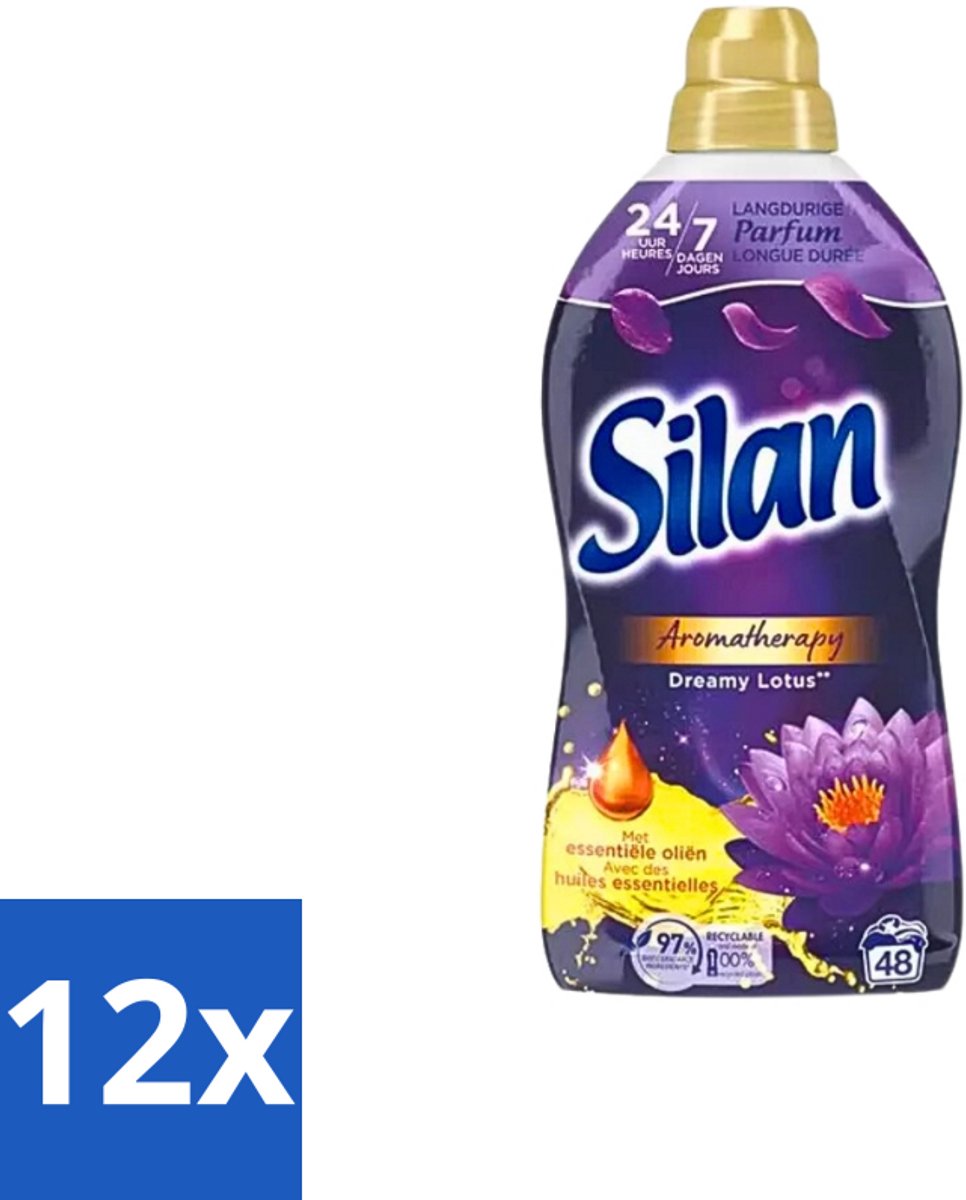 12 x Silan Aromatherapy - Wasverzachter - Dreamy Lotus - Essentiële Oliën en Langdurige Parfum - 48 Wasbeurten - 1.056L - Wasverzachter - Geur - Essentiële Oliën - Lotus - Langdurige Geur