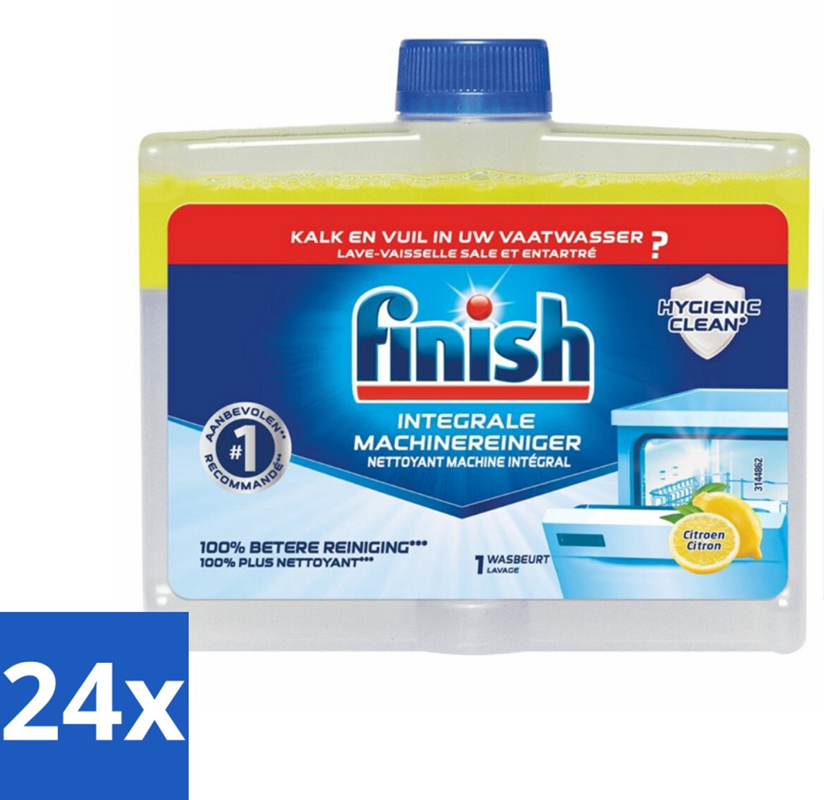 24 x Finish - Integrale Machinereiniger - Hygienic Clean - Anti-Kalk & Anti-Vuil - Citroen - 250ml - Vaatwasmachine Reiniger - Vaatwasser Schoonmaken - Anti-kalk - Vaatwasser Onderhoud - Finish