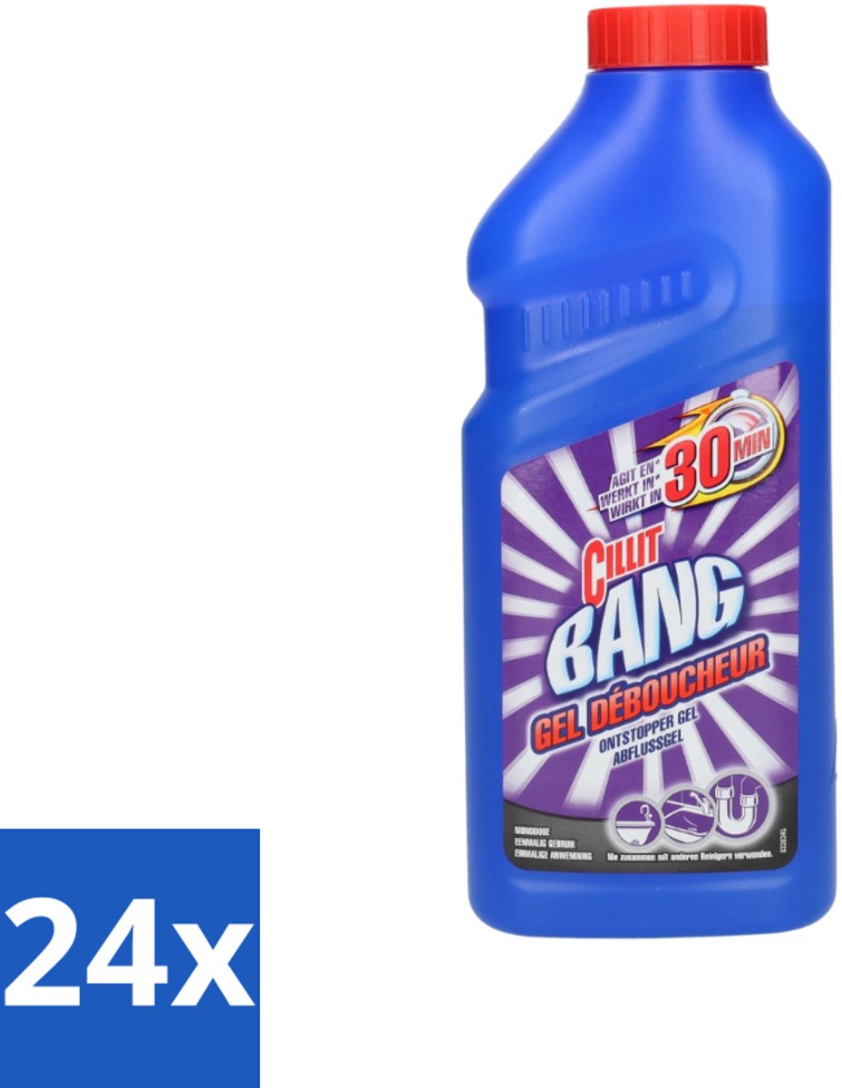24 x Cillit Bang - Gel Ontstopper - Voor Keuken, Badkamer en Toilet - Werkt in 30 Minuten - Ontstopper - Afvoer Verstopping - Keuken Afvoer - Badkamer Afvoer - Toilet Afvoer