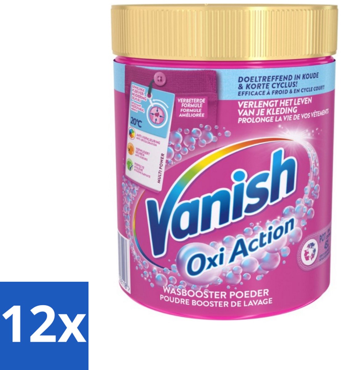 12 x Vanish Oxi Action - Vlekkenverwijderaar Poeder - Gekleurde Was - 1 Kg - Vlekkenverwijderaar - Wasbooster - Gekleurde Was - Vlekken Verwijderen - Wasmiddel