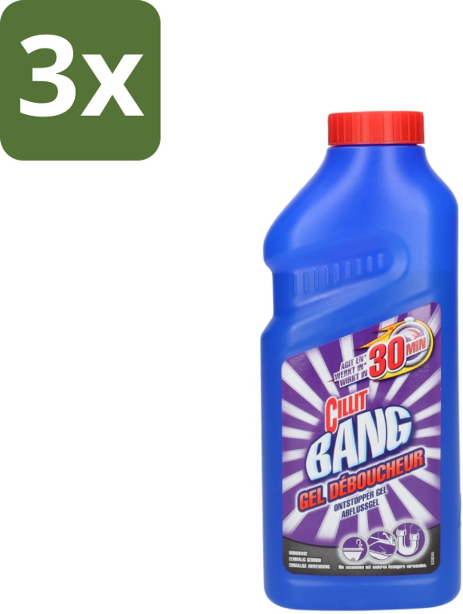 3 x Cillit Bang - Gel Ontstopper - Voor Keuken, Badkamer en Toilet - Werkt in 30 Minuten - Ontstopper - Afvoer - Verstopping - Keuken - Badkamer