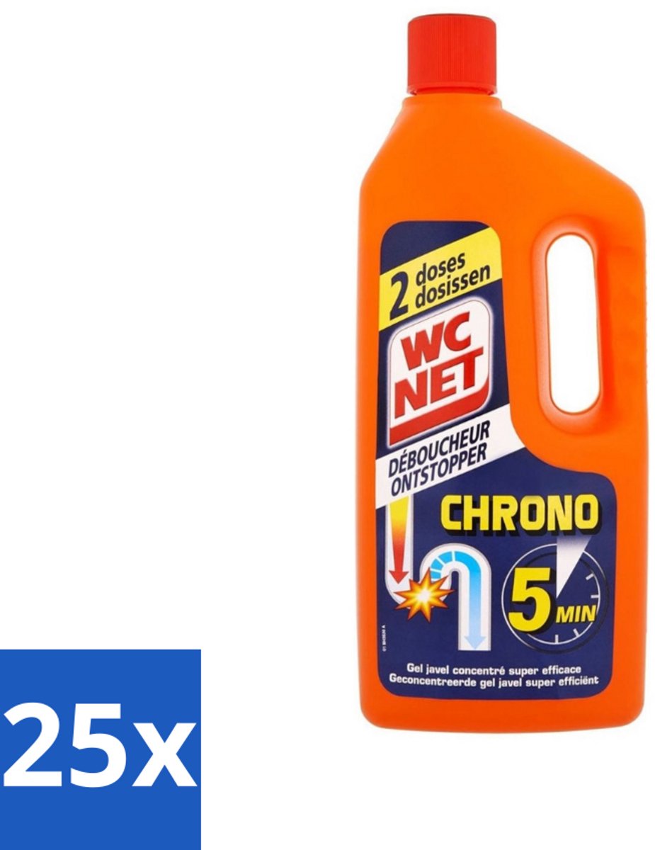 25 x WC Net - Ontstopper - Gel - Werkt Binnen 5 Minuten - 2 Dosissen - 1 Liter - WC Net Ontstopper - Verstopping Oplossen - Ontstopper Gel - Leidingen Ontstoppen - Gootsteen Ontstopper