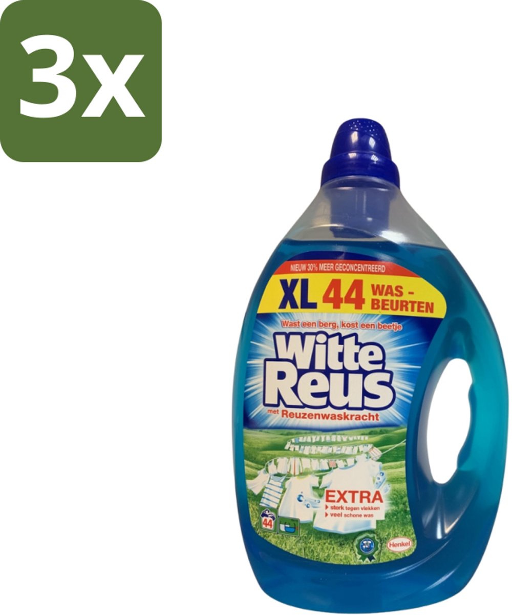 3 x Witte Reus - Vloeibaar Wasmiddel - 44 Wasbeurten - Wasmiddel - Witte Was - Vlekken Verwijderen - Wasbeurten - Wasresultaat