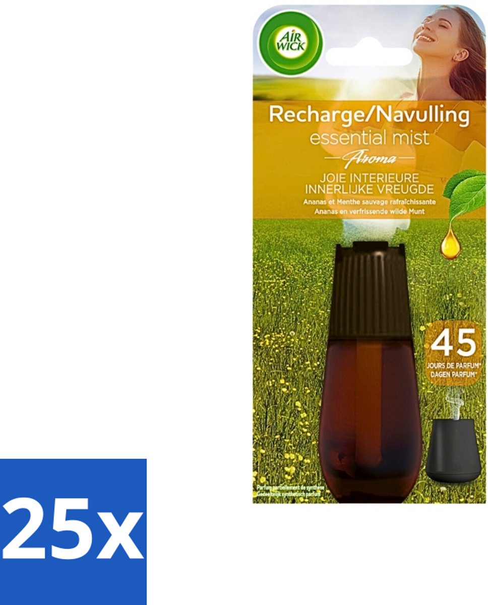 25 x Air Wick Essential Mist - Navulling - Happiness - Ananas & Wilde Munt - 20ml - Navulling - Geurverspreider - Aromatherapie - Ananas - Wilde Munt