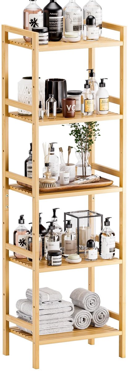 Elzusha - 5-laags Bamboo Boekenkast - Aanpasbare Opbergrek met Natuurlijke Look