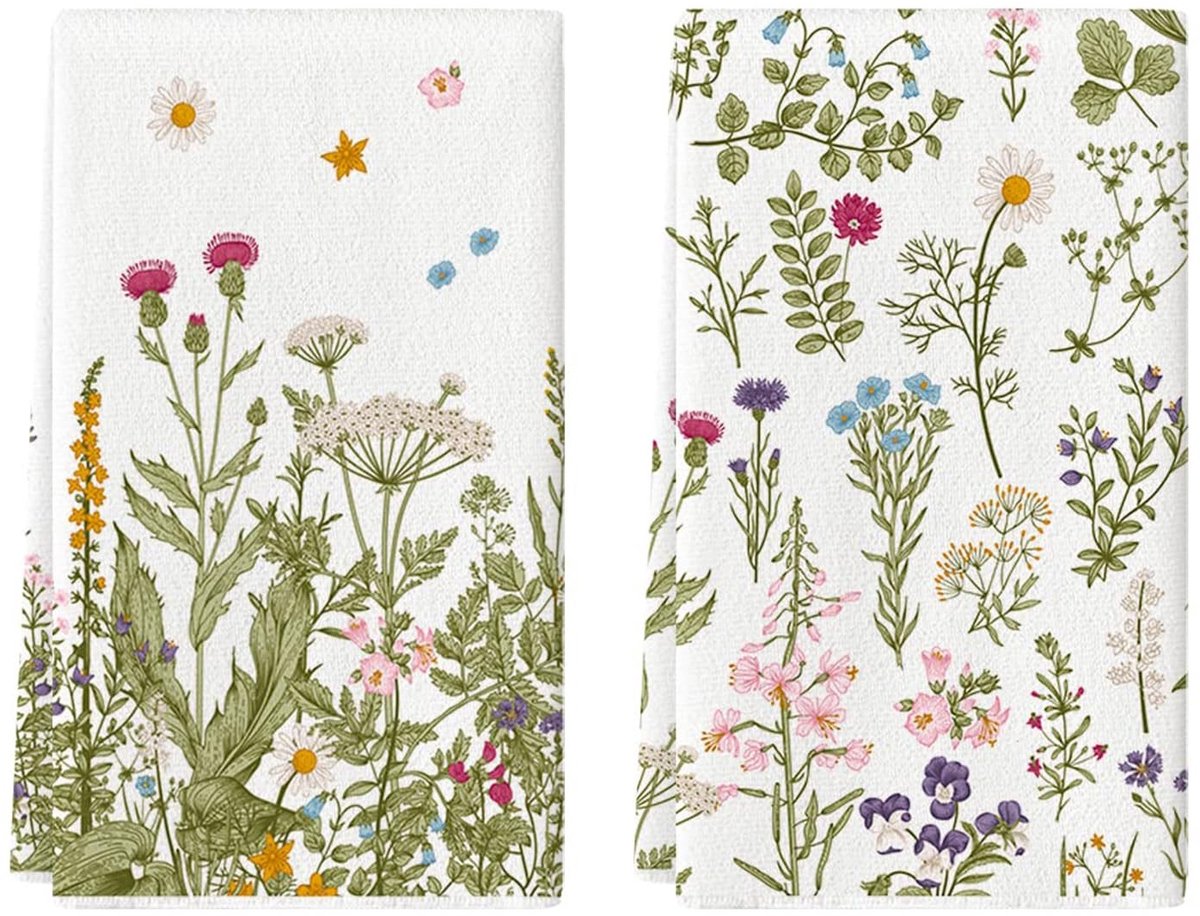 Elzusha - Set van 2 Katoenen Keukenhanddoeken met Bloemenprint