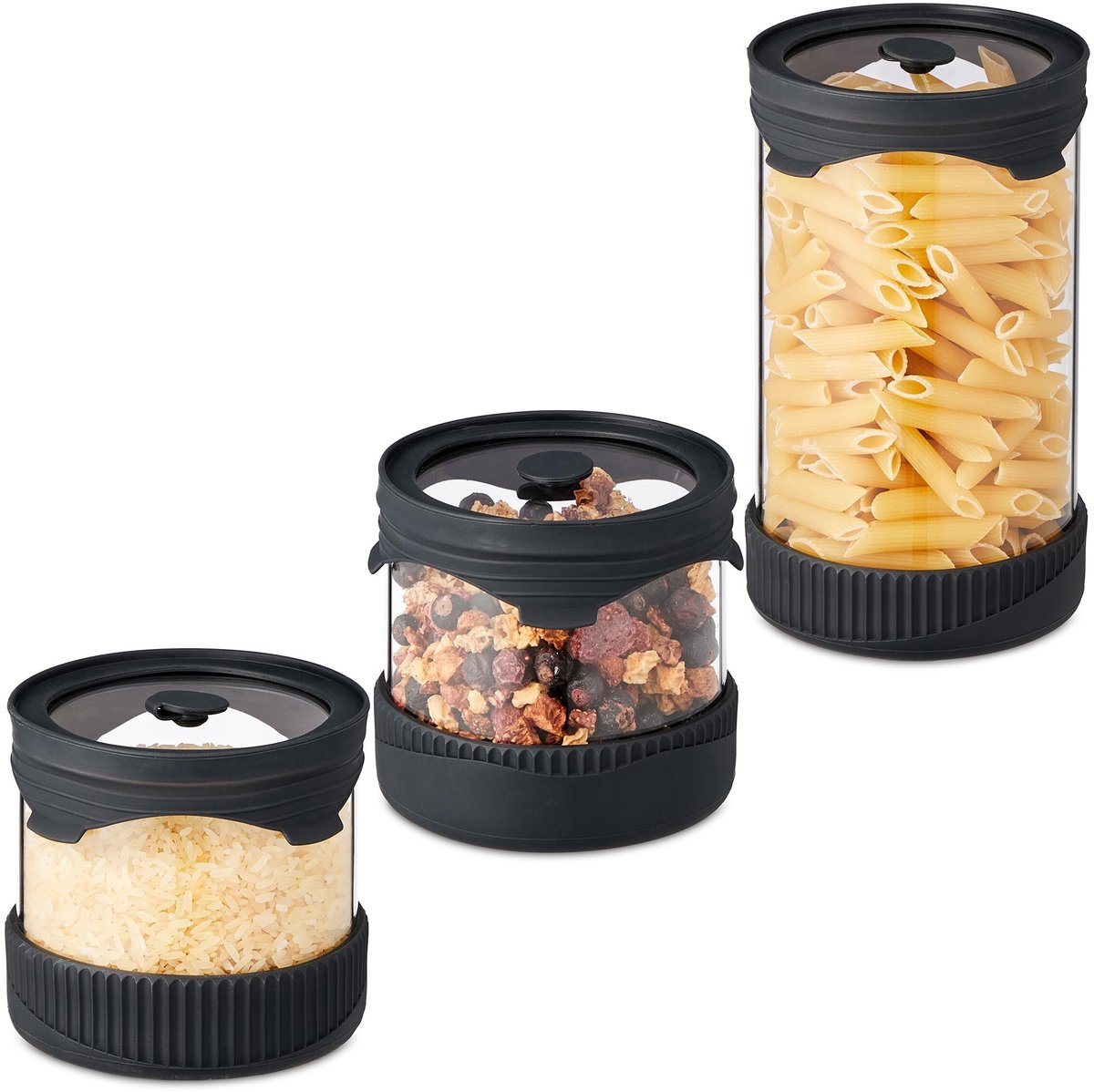 Elzusha - Set van 3 Opslag Jars met Deksel, Glazen en Silicone (450ml & 1000ml)