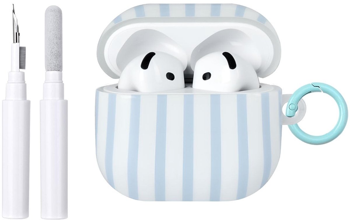 Elzusha - Beschermhoes voor AirPods 4 met Reinigingsset en Gestreept Ontwerp