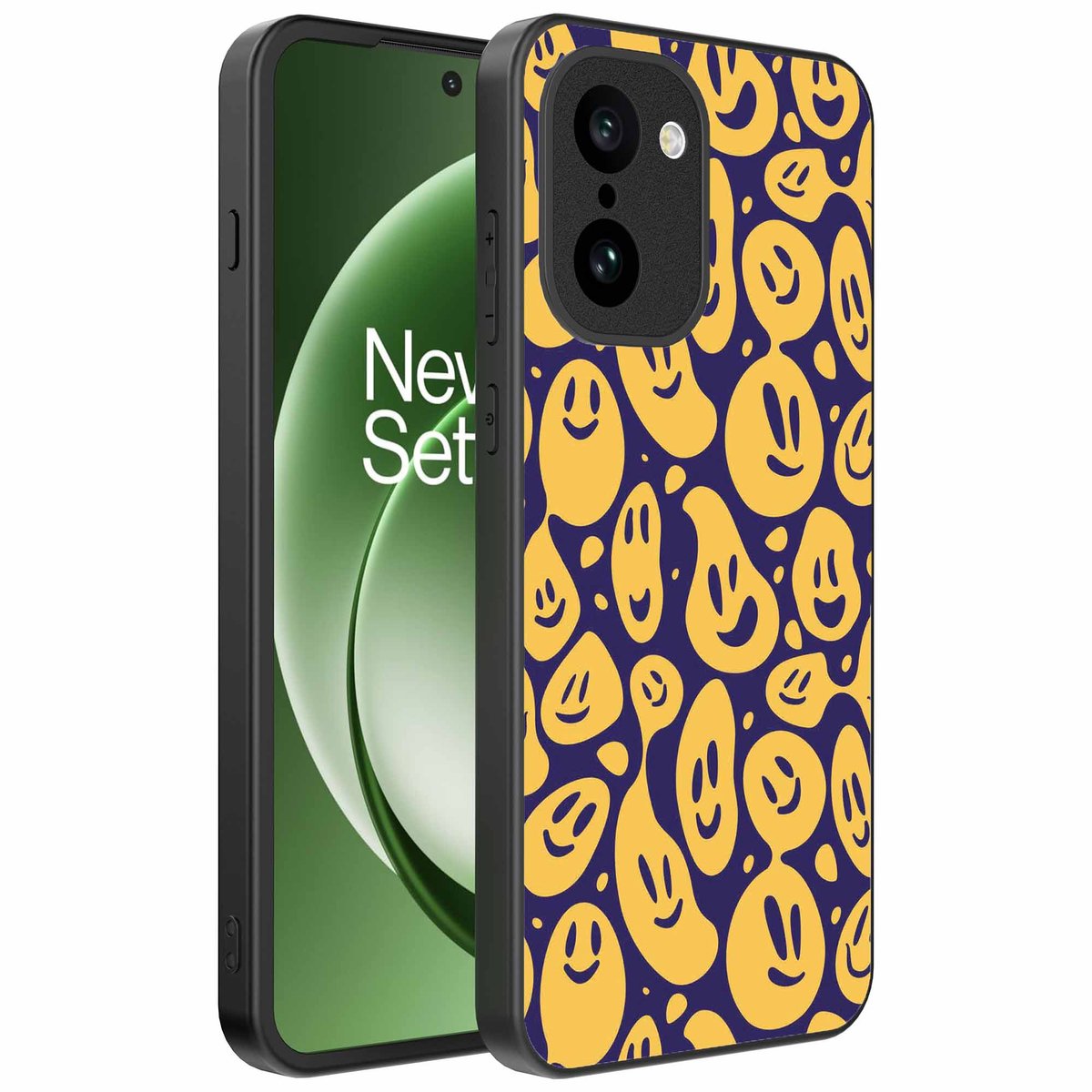 Geschikt voor OnePlus 15R Telefoonhoesje met smiley opdruk - TPU backcover case emoji design - Paars Geel - Smartphonica geschikt voor OnePlus 15R