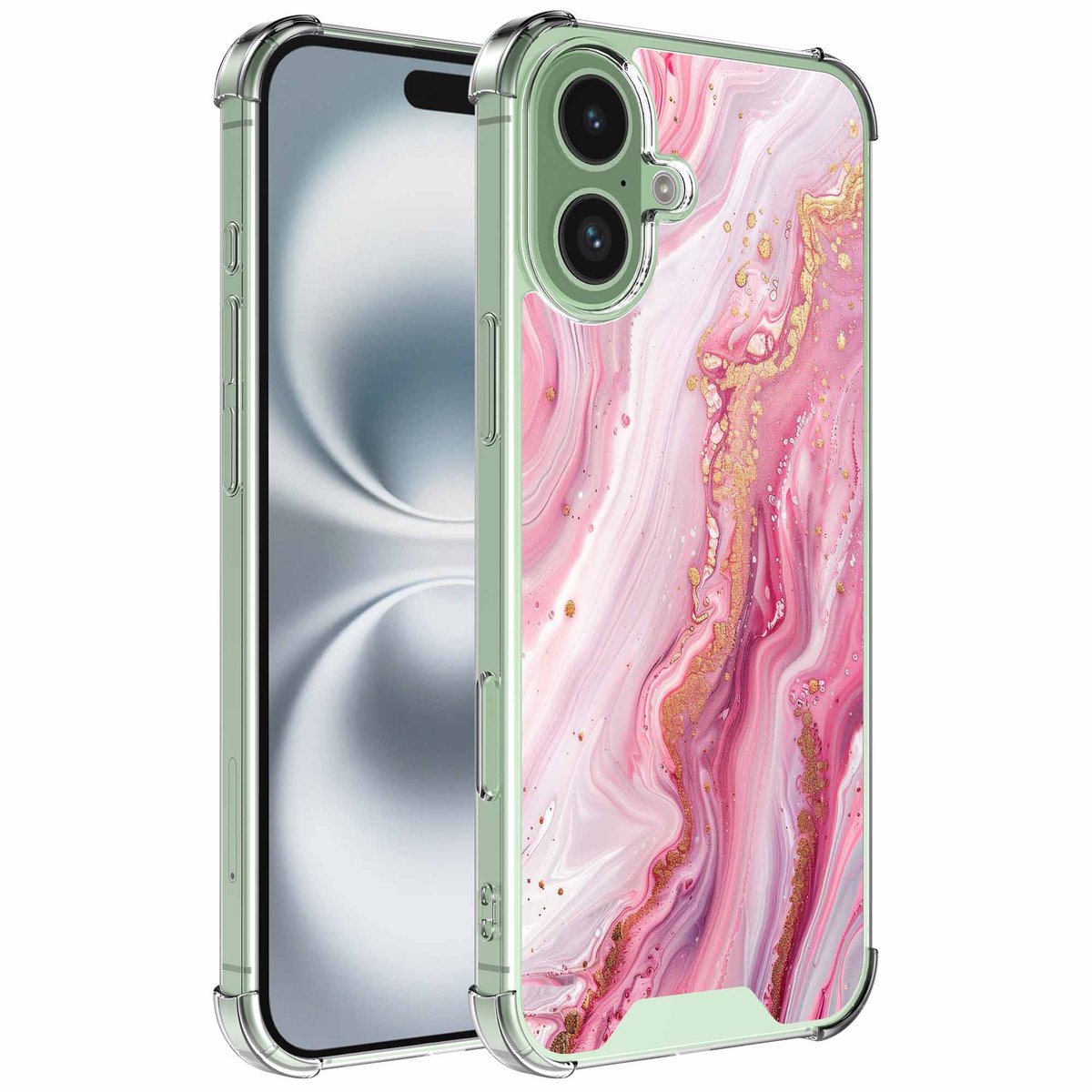 Smartphonica Geschikt voor iPhone 16 Plus Telefoonhoesje met Roze Goud Marmer opdruk - Draadloos op te laden - Shockproof Siliconen TPU Strong Case - Sterk Schokbestendig Telefoonhoesje geschikt voor iPhone 16 Plus