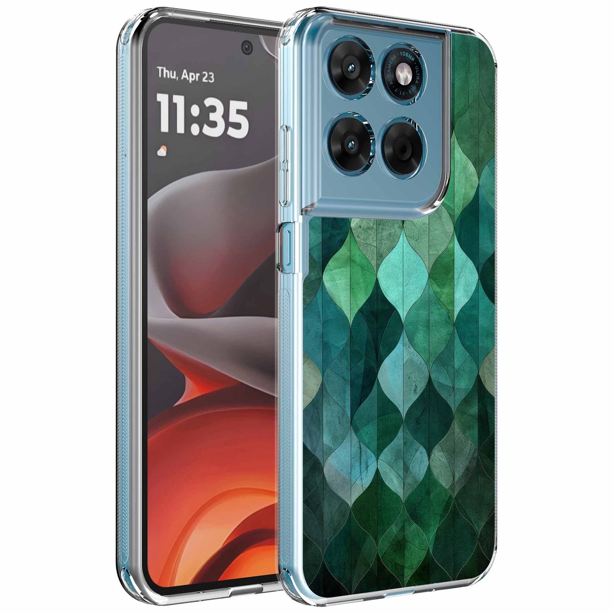 Smartphonica Geschikt voor Motorola Moto G15 Telefoonhoesje met Groene Bladeren opdruk - Draadloos op te laden - Shockproof Siliconen TPU Strong Case - Sterk Schokbestendig Telefoonhoesje geschikt voor Motorola Moto G15