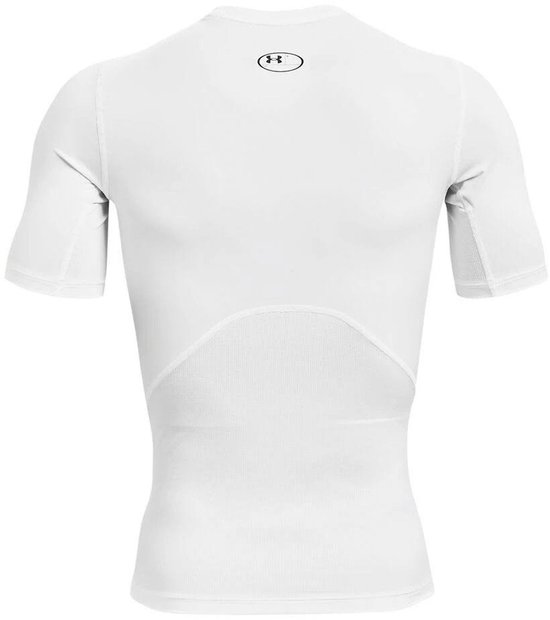 Wit Under Armour HeatGear Armour Compressie T-shirt met korte mouwen, achterkant met gaaspanelen.