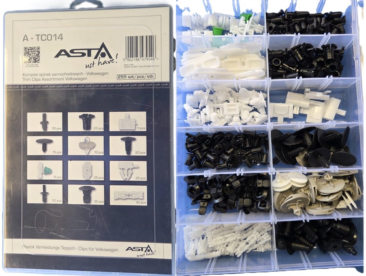 vokswagen interieur 255 delige clip set - autoclips - interieurclips - autoklemmen - bekledingclips asta