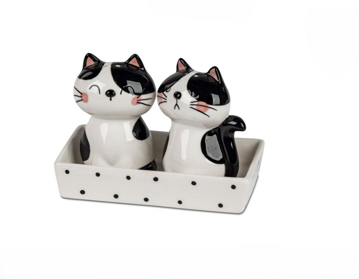 peper en zout stelletje poezen keramiek zwart wit strooiset kat en poes