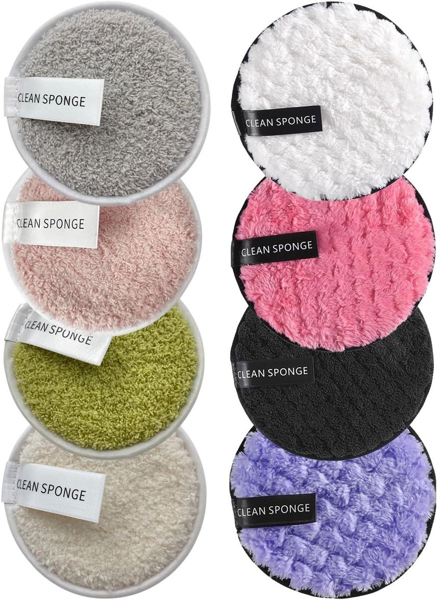 Herbruikbare Make-up Verwijder Pads Set van 8, 2 Texturen, Zacht Organisch Bamboe, Gezichtsreiniging en Oogreiniging