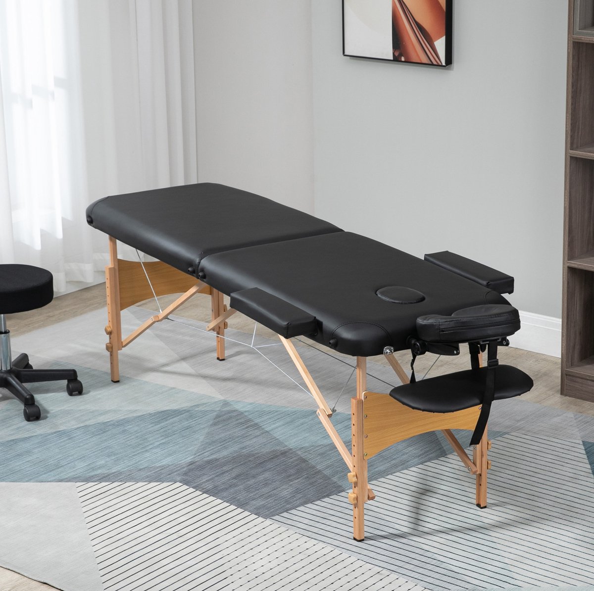 REDOM - Massage bed - Opklapbaar - Hoogteverstelbaar - Hoofdsteun verstelbaar - Kunstleer en hout - 215 x 80 cm