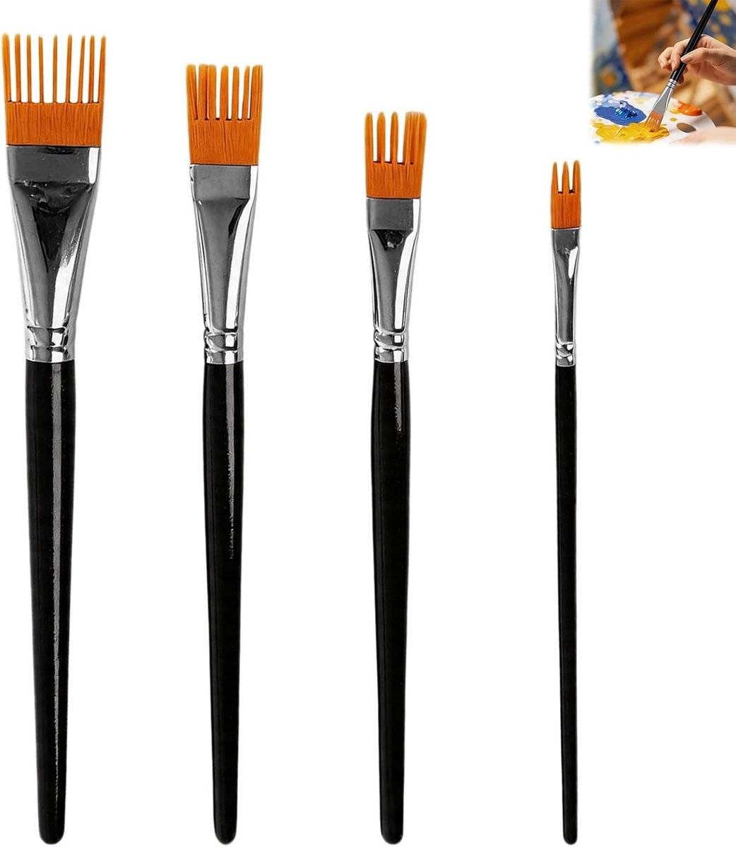 Professionele Set van 4 Camp Brushes voor Acryl, Waterverf en Olie - Ideaal voor Kunstenaars en Schilderen