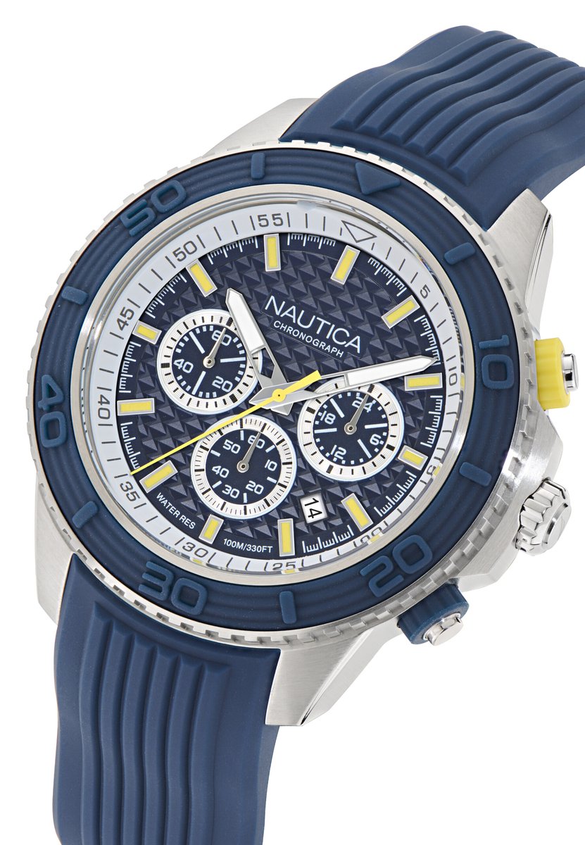 Nautica Nautica One Quartz Chronograaf Horloge Blauw Kast Gemaakt Van 100% Roestvrij Staal En Een Bandje Van 100% Siliconen 48 NAPNOS601, NAPNOS603