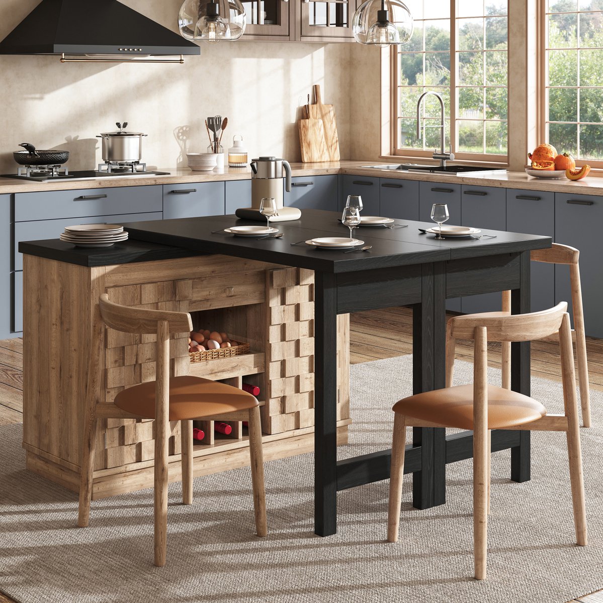 COVREO Keukenkast 120-197x40x74,2 cm houtlook MDF, draaibaar en uitrekbaar