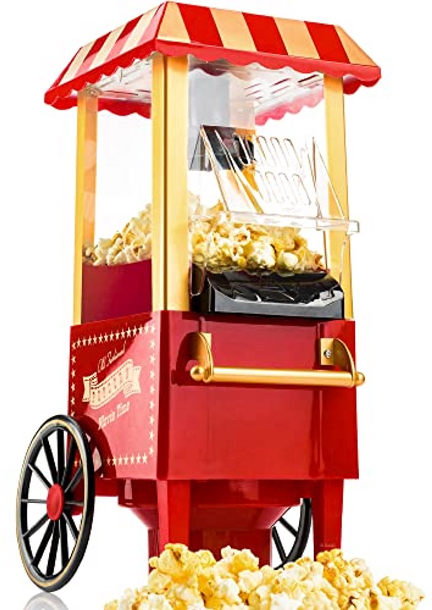 Hetelucht Popcornmachine Zonder Olie, Retro Popcornmaker, Elektrische Popcorn Maker voor Gezonde Snacks, Rood