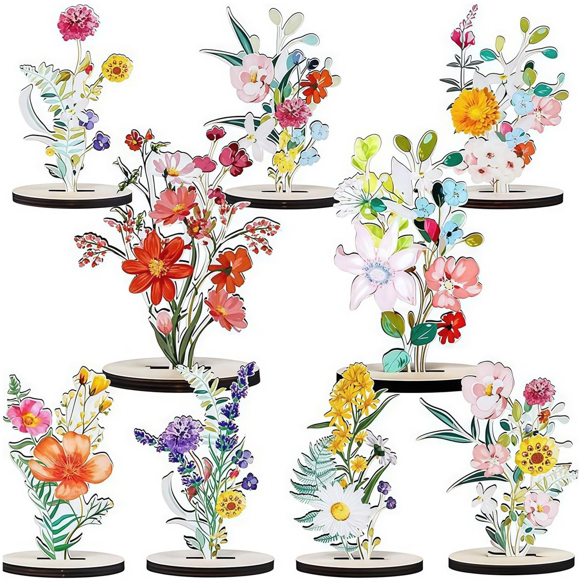 Elzusha - 8 Stuks Houten Wildbloemen Tafeldecoraties