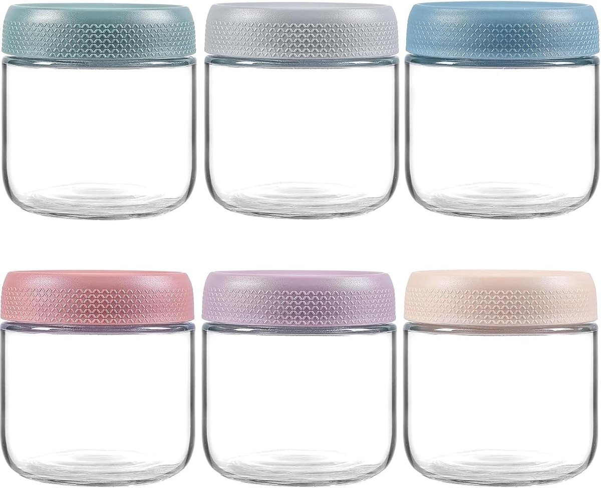 Set van 6 glazen potten van 300 ml met schroefdeksel voor overnight oats, maaltijdbereiding, jam en meer