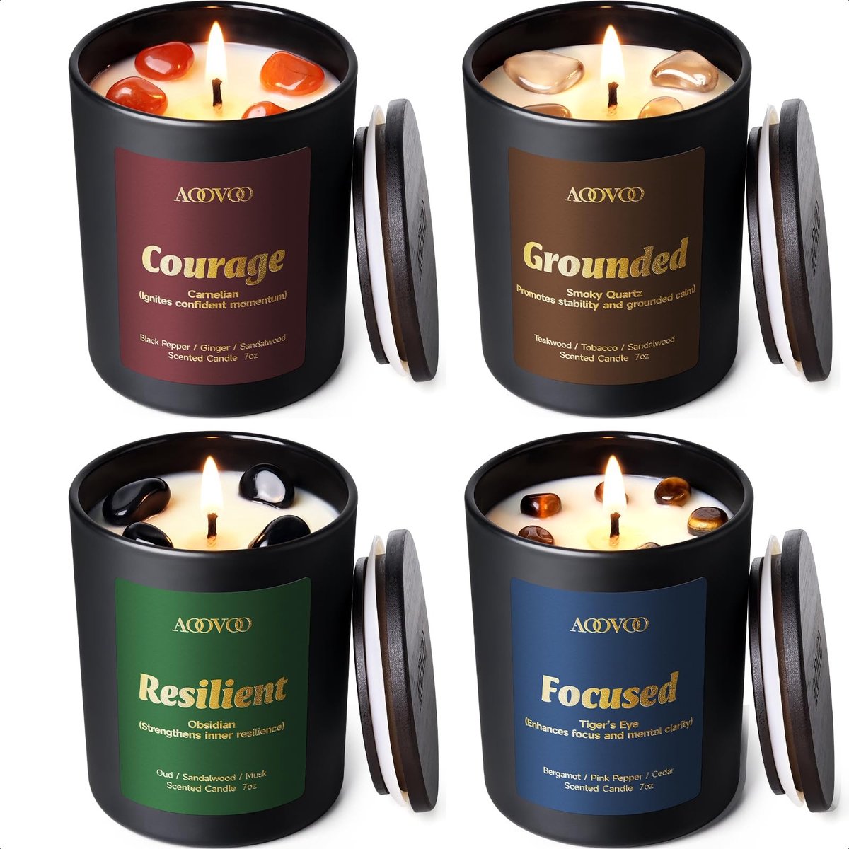 Elzusha - Kristallen Aromatherapie Geurkaarsenset met 4 Kaarsen