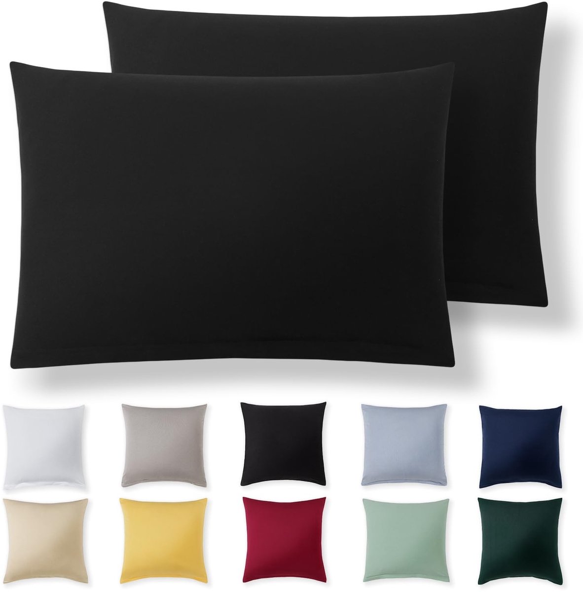 Elzusha - Kussensloop 40 x 60 cm - Set van 2 - Zwart - 100% Jersey Katoen