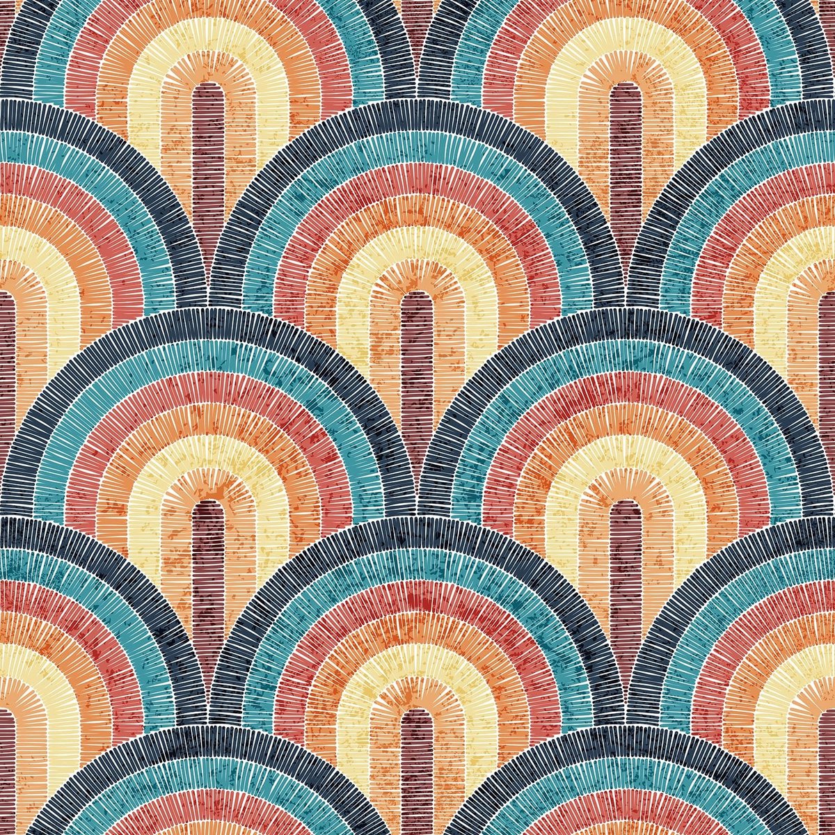 Elzusha - Zelfklevend behang geometrisch patroon blauw oranje - 44,5 cm x 2 m