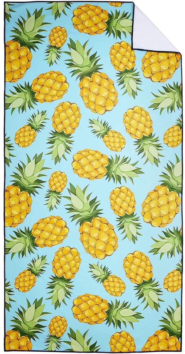 Elzusha - Sneldrogende Strandhanddoek, 90 x 180 cm, Geel met Ananasprint