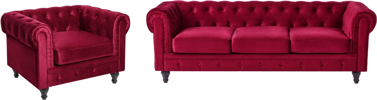 CHESTERFIELD - Bankenset - Donkerrood - Fluweel