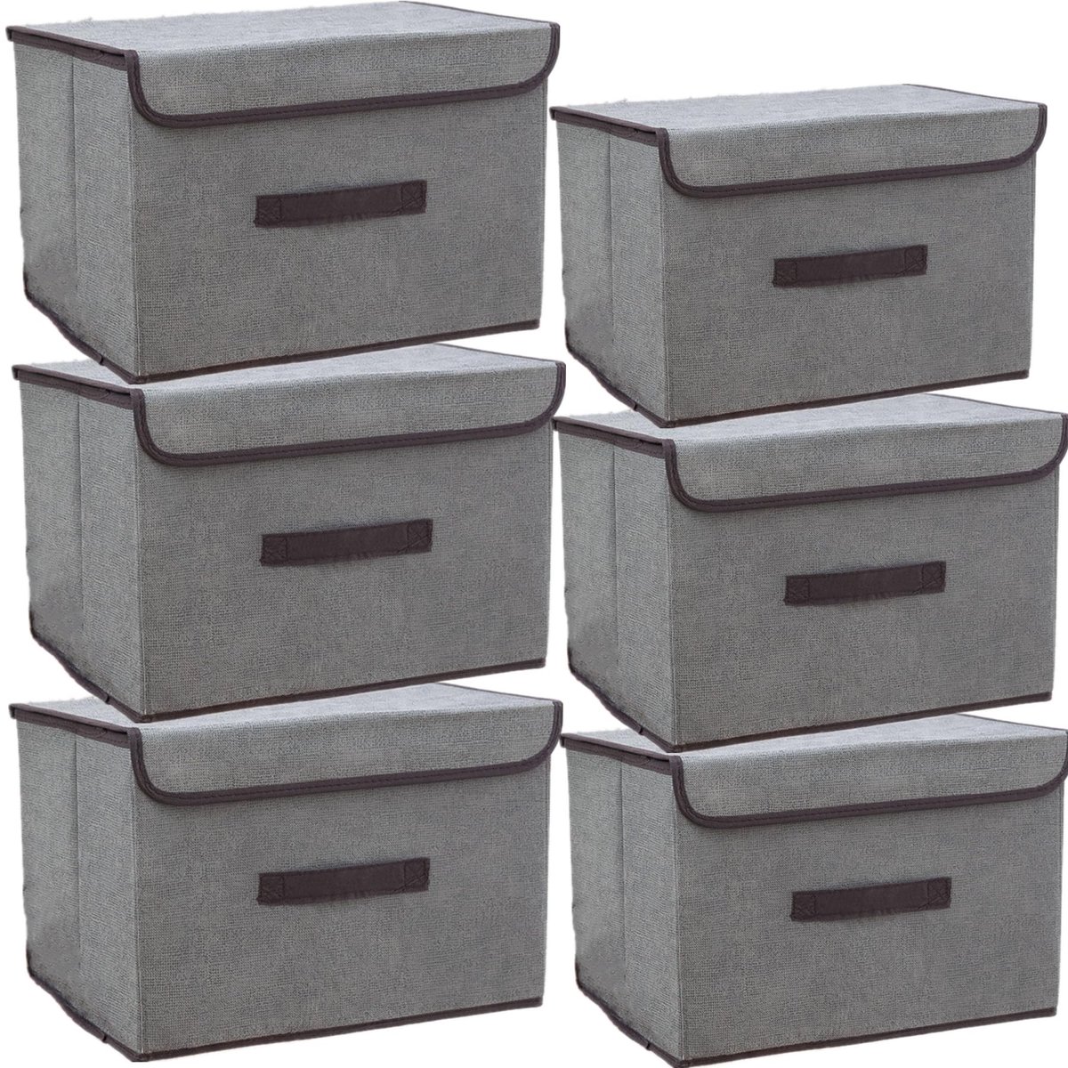 Elzusha - Vouwbare Opbergdozen met Deksel, 6 Stuks, Grijs