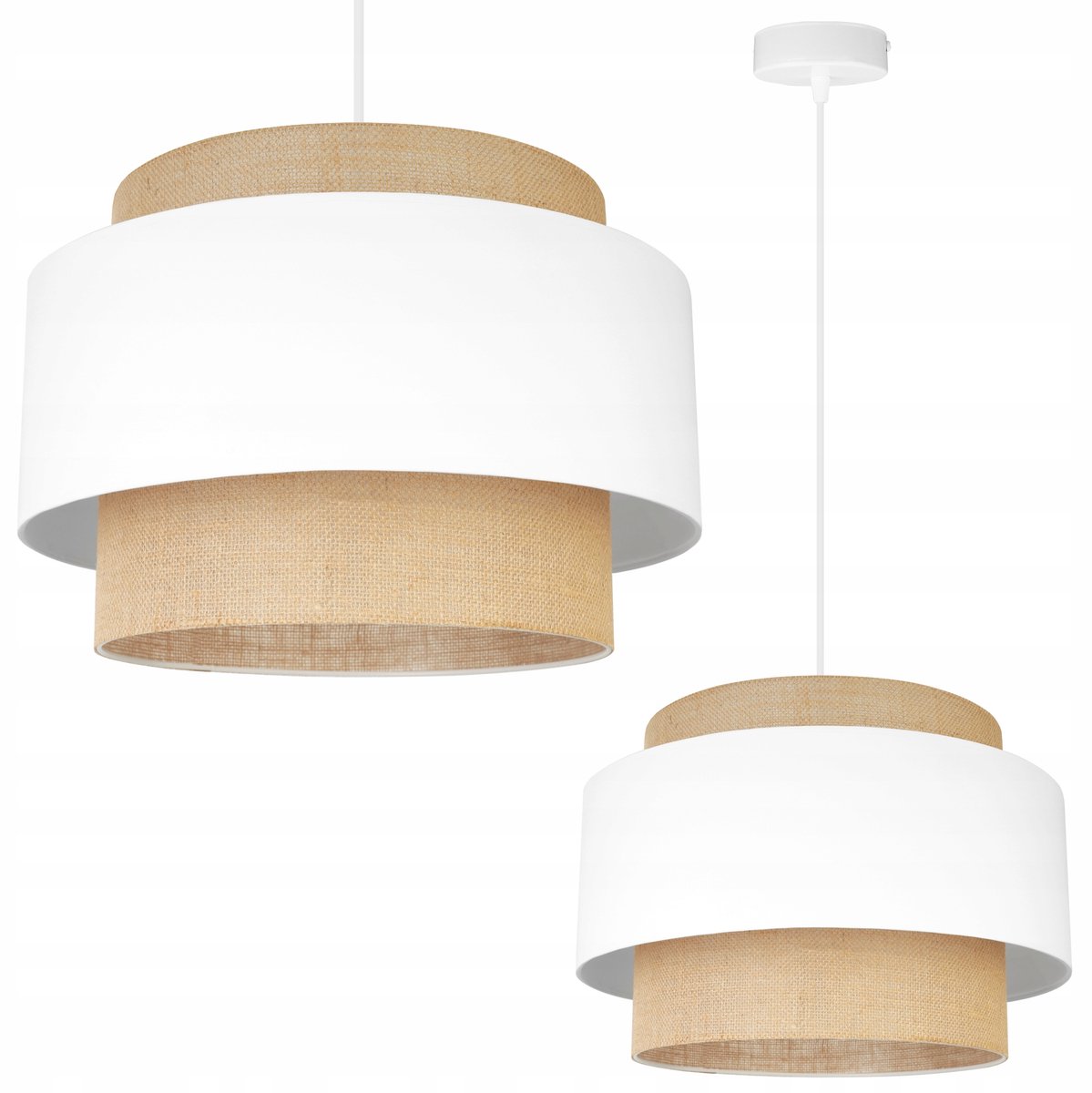 Merkloze Boho Jute Hanglamp - Ronde Kap, Beige/Wit