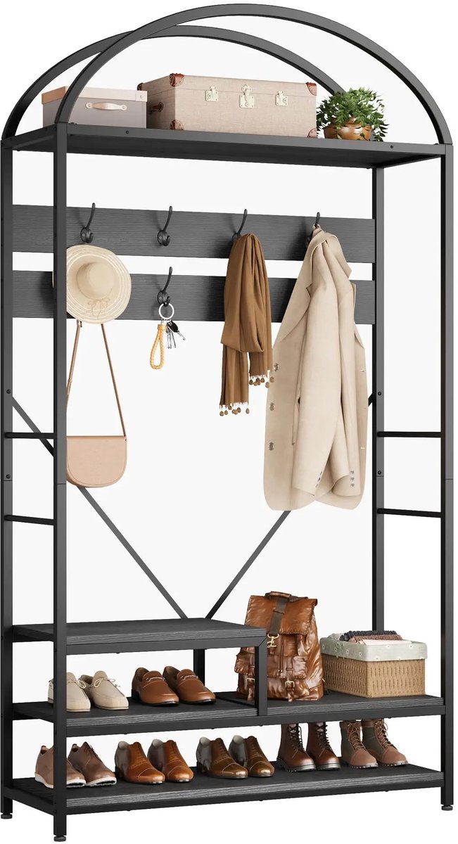 Bresht Schoenenrek - Schoenenkast - Schoenenbank - 16 ophangplekken - Elegant dubbelboogdesign - Ruimtebesparend - Zwart