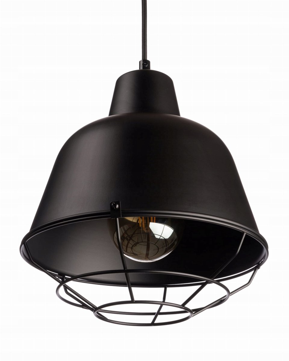 Industriële hanglamp metaal met kooi, E27, mat zwart