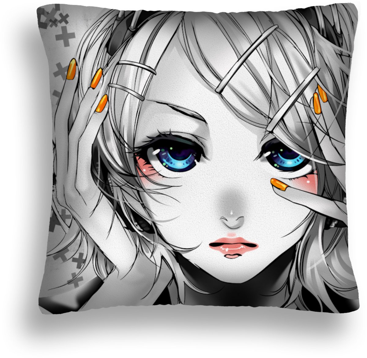 Anime Kussenhoes met Vulling - Blauwe Ogen Dame - 40x40cm