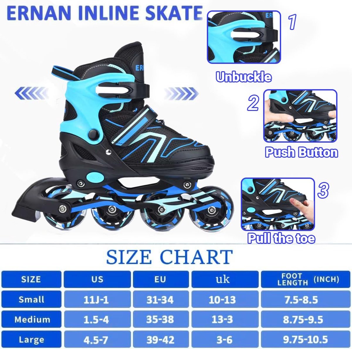 ERNAN Inline Skates, Verstelbare Light Up Kids Inline Skates, voor Jongens en Meisjes, Rolschaatsen voor Kinderen - ShopVlot
