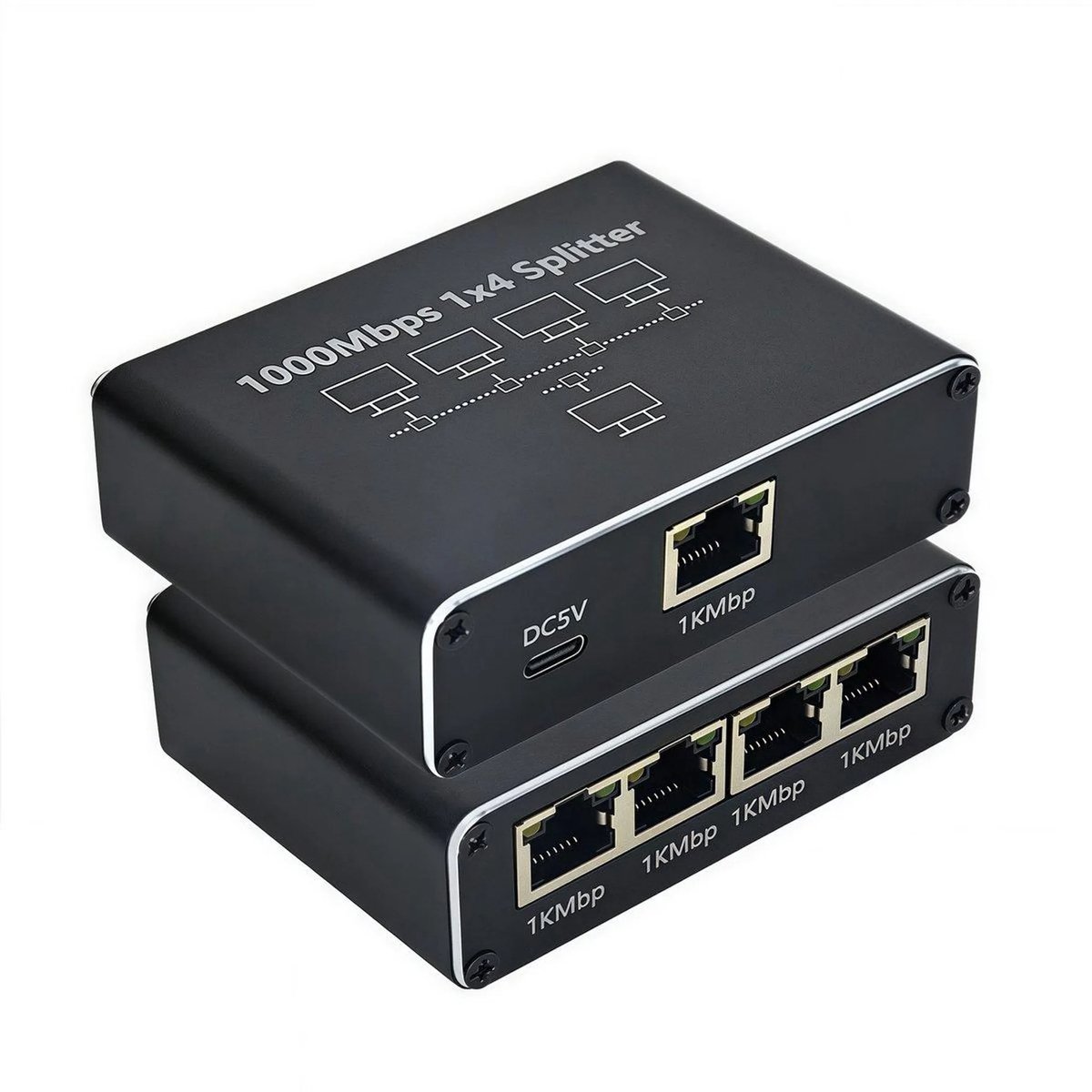 casalora - Gigabit Ethernet-splitter 1-naar-4, geüpgradede RJ45-netwerksplitter 4-weg 1000 Mbps, premium Cat5/6/7/8-kabel LAN-splitter voor 4 netwerkapparaten die gelijktijdig werken