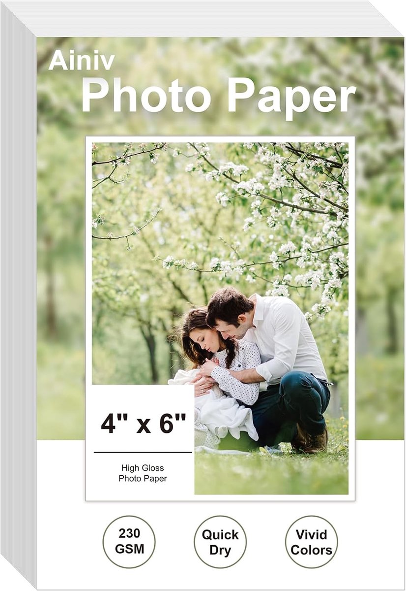 Ainiv 100 vellen glanzend fotopapier - 15x10 cm (6x4 inch) - 230 g - m²