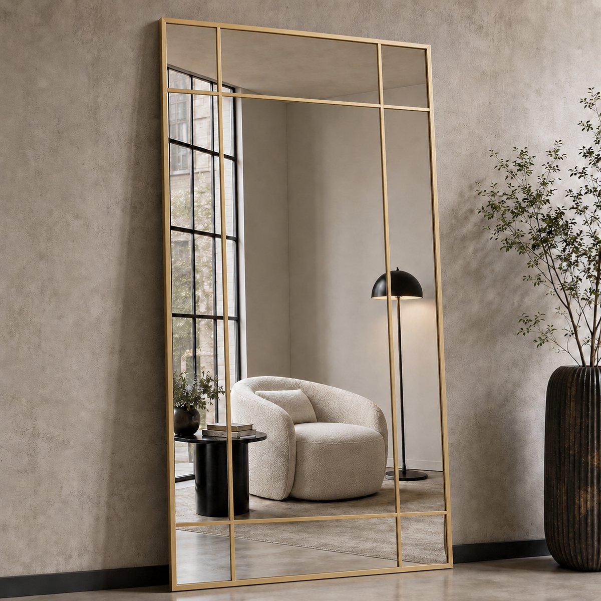 Lumoire Passpiegel Goud 190x90 cm – Staande Spiegel – Wandspiegel Horizontaal of Verticaal – Rasterverdeling